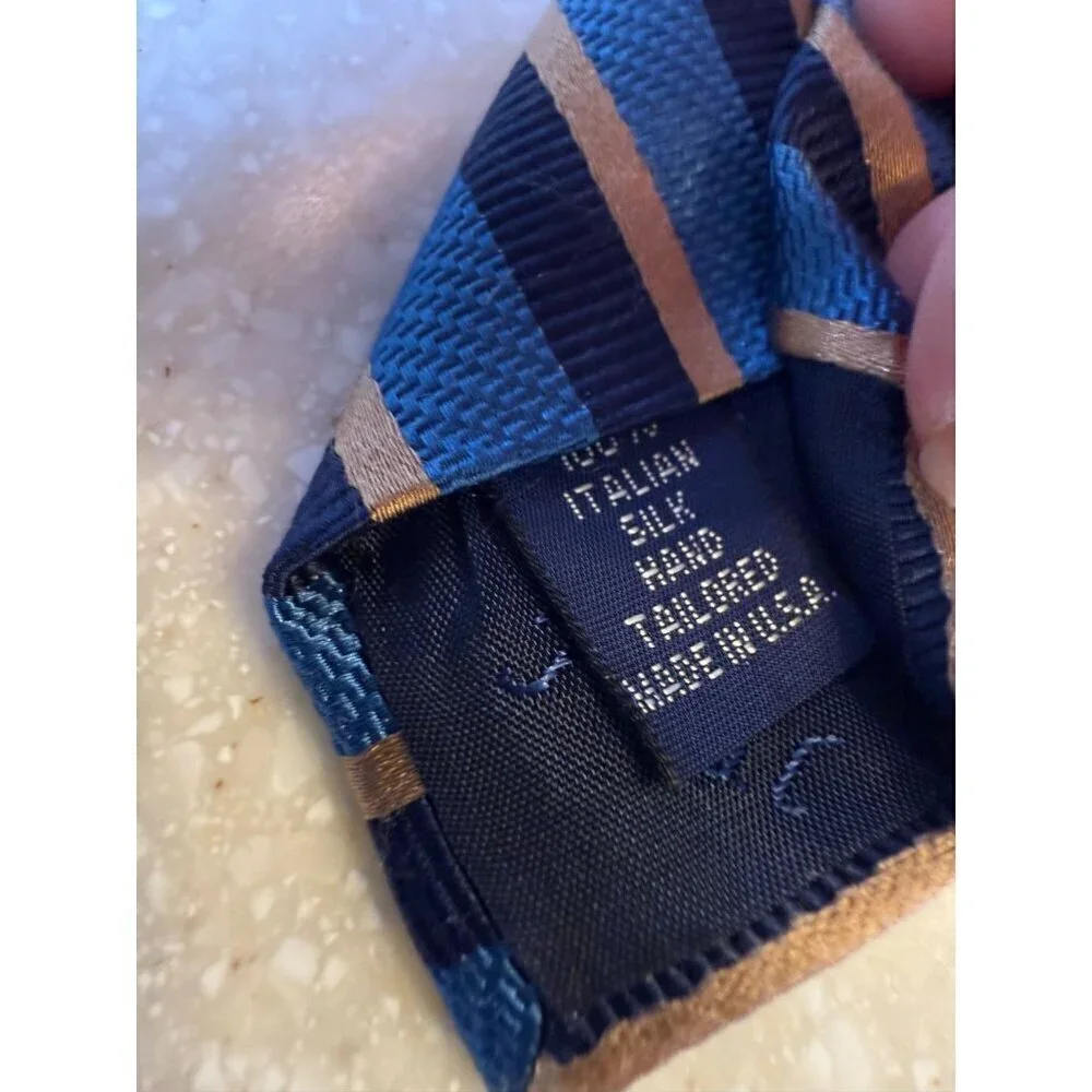Paul Frederick Blue & Gold Striped Italian Silk Men's Classic Tie EUC